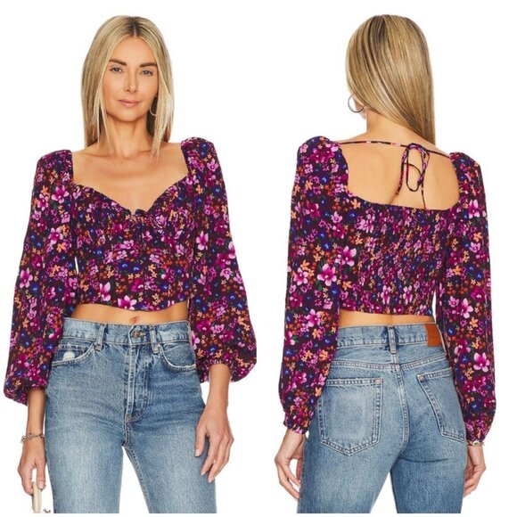 💕ASTR💕 Edwina Floral Corset Long Sleeve Top ~ Purple Floral Print XS NWT - Picture 1 of 14